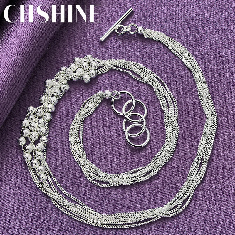 

CHSHINE 925 Sterling Silver Matte Beads Necklace For Women's Lady Wedding Engagements Fashion Charm Jewelry