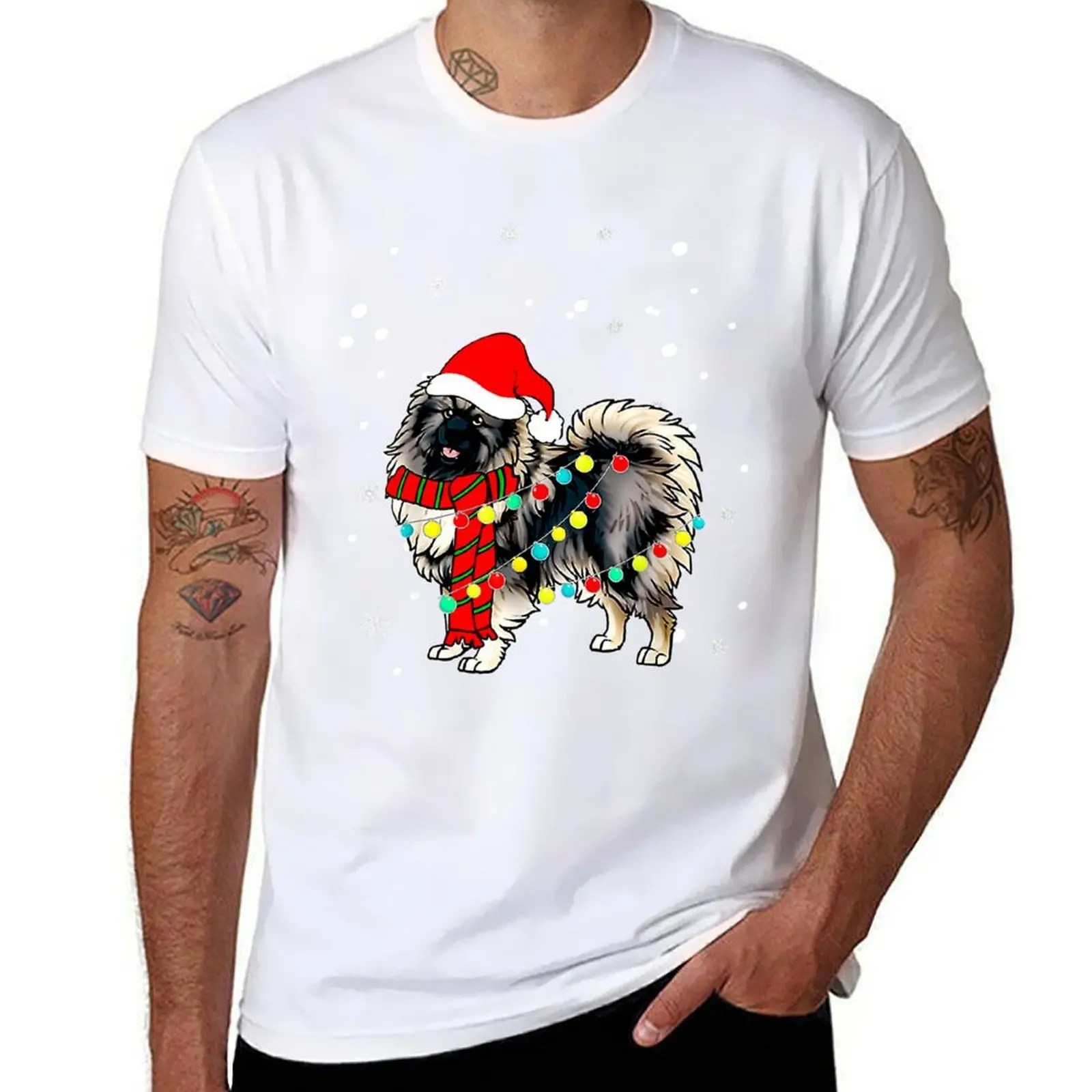 

Keeshond Dog Santa Hat Christmas Dog Light Tree Рождественская футболка мужская футболка с рисунком футболка