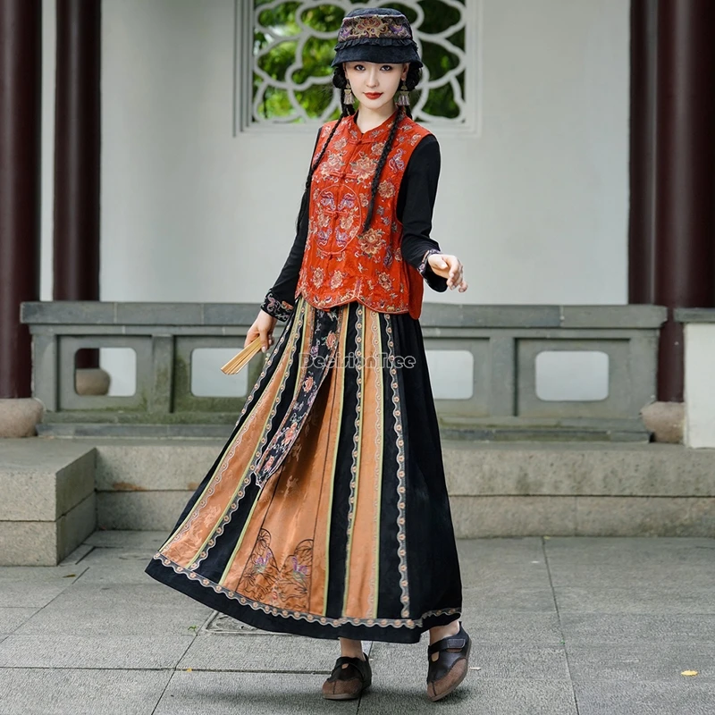 Jupe hanfu améliorée pour femmes, style national, ample, grande balançoire, rétro a-line, haute audiskirt t001, aviation chinoise, nouveau, 2024