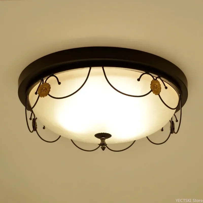 

GHEUVNJ American style country small bedroom ceiling lamp balcony aisle foyer lamps retro glass lighting pastoral lights