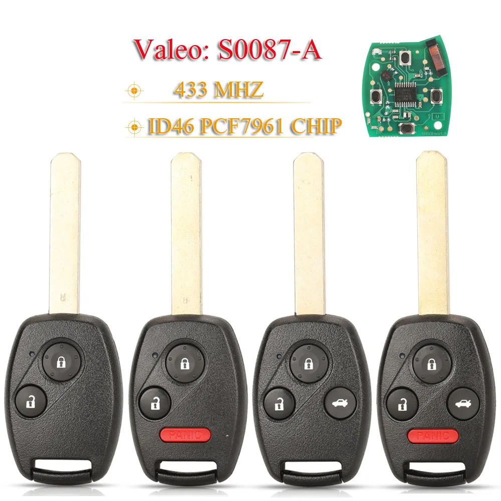 jingyuqin Remote Car Key N5F-S0087-A 433MHz ID46 Chip For Honda Civic 2006 2007+ Auto Keys Fob Control 72147-SNB-T010-M2