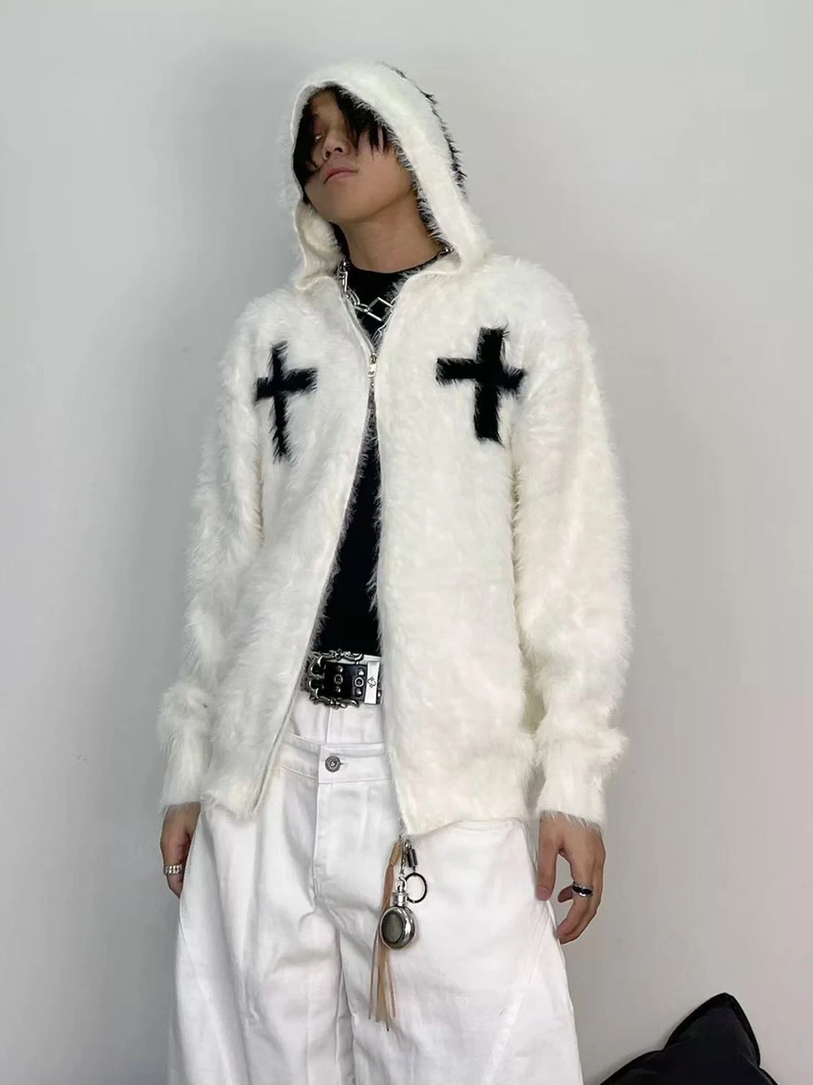 

Бархатный трикотаж в стиле ретро, американская норковая толстовка с капюшоном, повседневное длинное пальто све, мягкая теплая повседневная одежда с перекрестным узором, китайский бренд