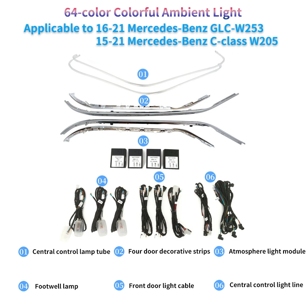 For Mercedes-Benz C/GLC W253/205 Car Lighting System Full Set 64 color Ambient Light Front/Rear Air Vent 4D Rotating Tweeter