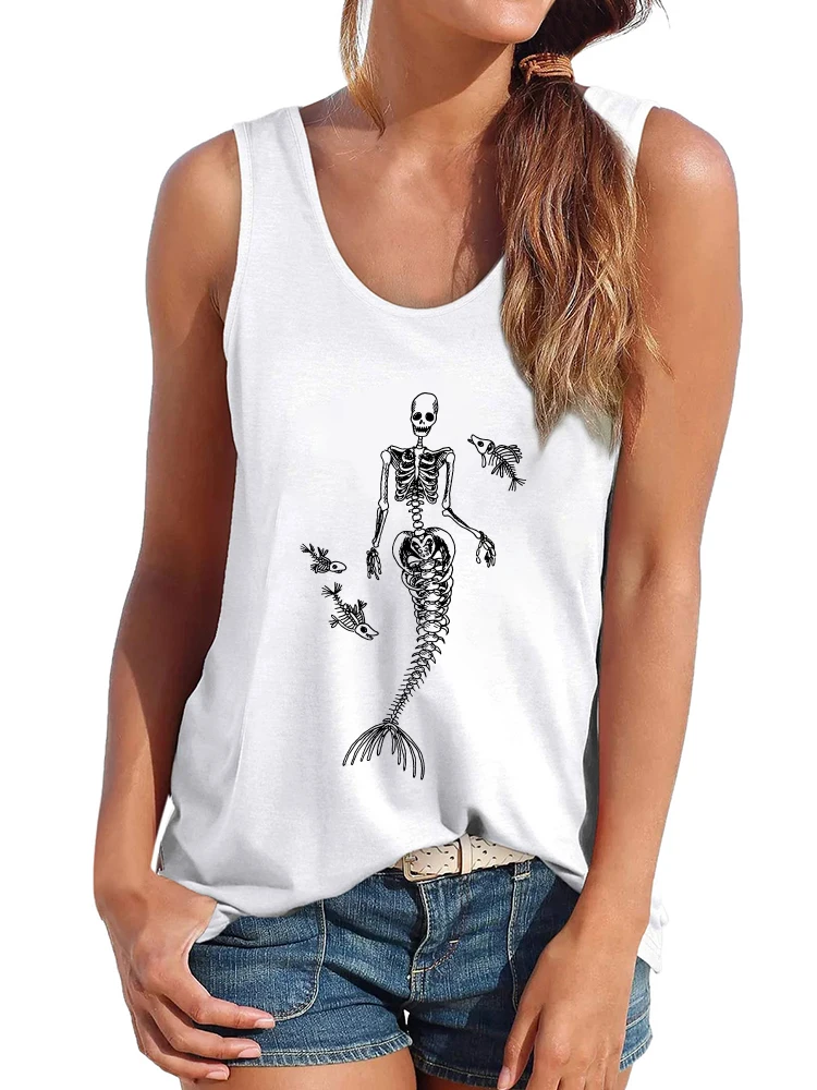 Seeyoushy Funny Women New Women Y2K Tank Top Vintage Skulls Print Casual Vest Summer Sleeveless Femme Vest Tees Shirts 90\'s Tops