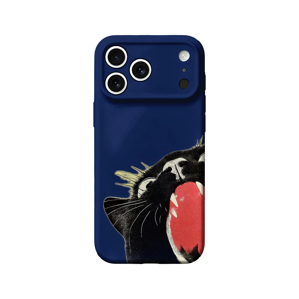 Silly Black Cat blue Phone Case For iPhone 17 16 15 14 13 12 11 Pro Max Air 16e 7 8 Plus XS Max X XR Hard PC Bumper Cover
