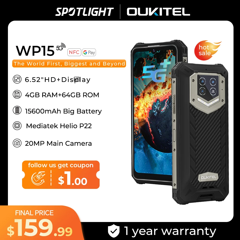 Oukitel WP15 Rugged Smartphone 8GB+128GB 6.5