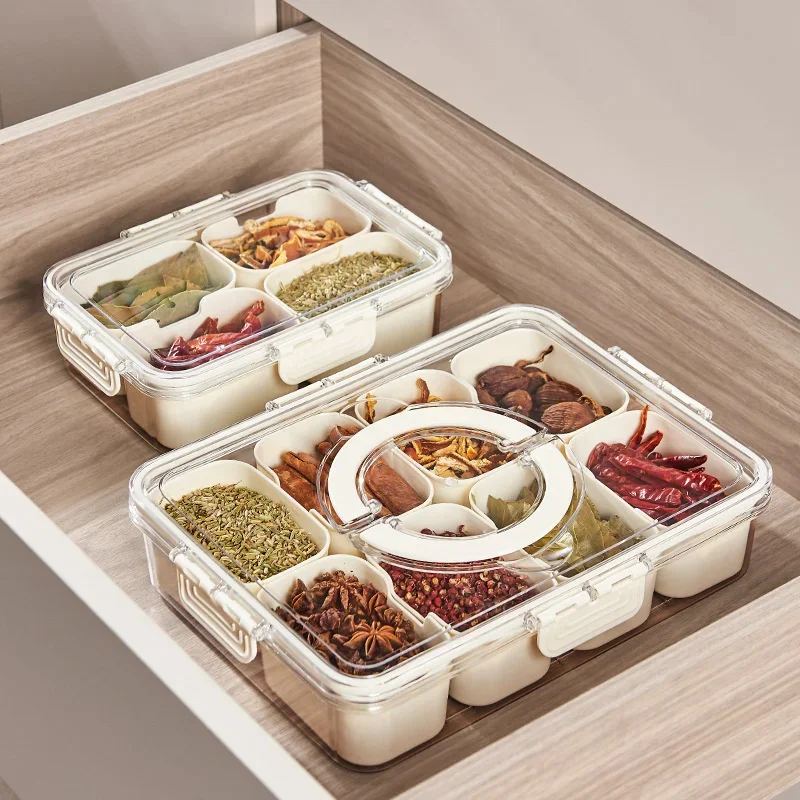 

4/8 Compartment Divided Serving Tray With Lid Portable Clear Fruit Snack Tray Organiser Candy Organiser Kitchen Storage Box