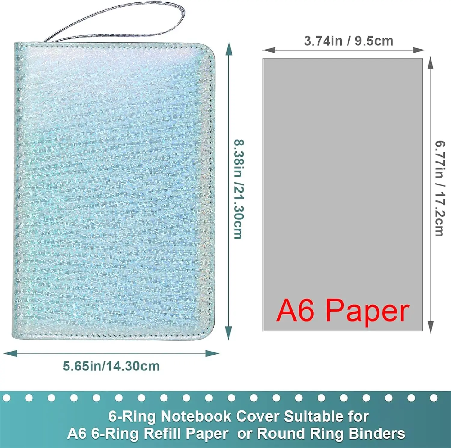 حافظة ميزانية A6 مع سحاب، غطاء مخطط قابل لإعادة الملء مكون من 6 حلقات لنظام الميزانية النقدية مقاس A6، منظم شخصي من جلد البولي يوريثان #4