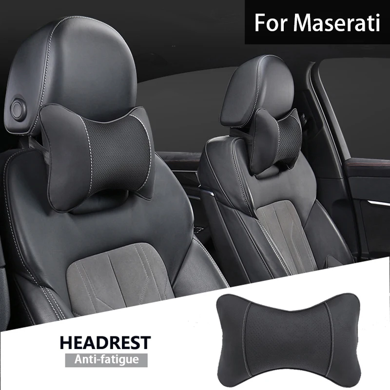 

1Pcs Car Seat Headrest Leather Auto Interior Head Neck Pillow For Maserati Levante Granturismo Ghibli GranCabrio Coupe GTS Conce