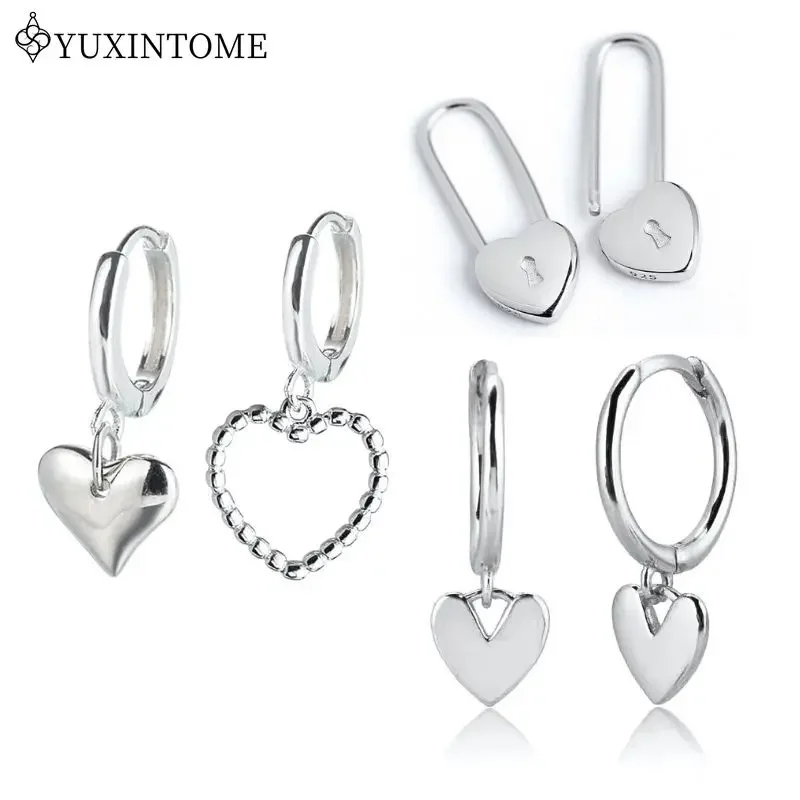 

925 Sterling Silver Needle Heart Pendant Hoop Earrings For Women Heart-shaped Paper Clip Earrings ins Simple Earrings Jewelry