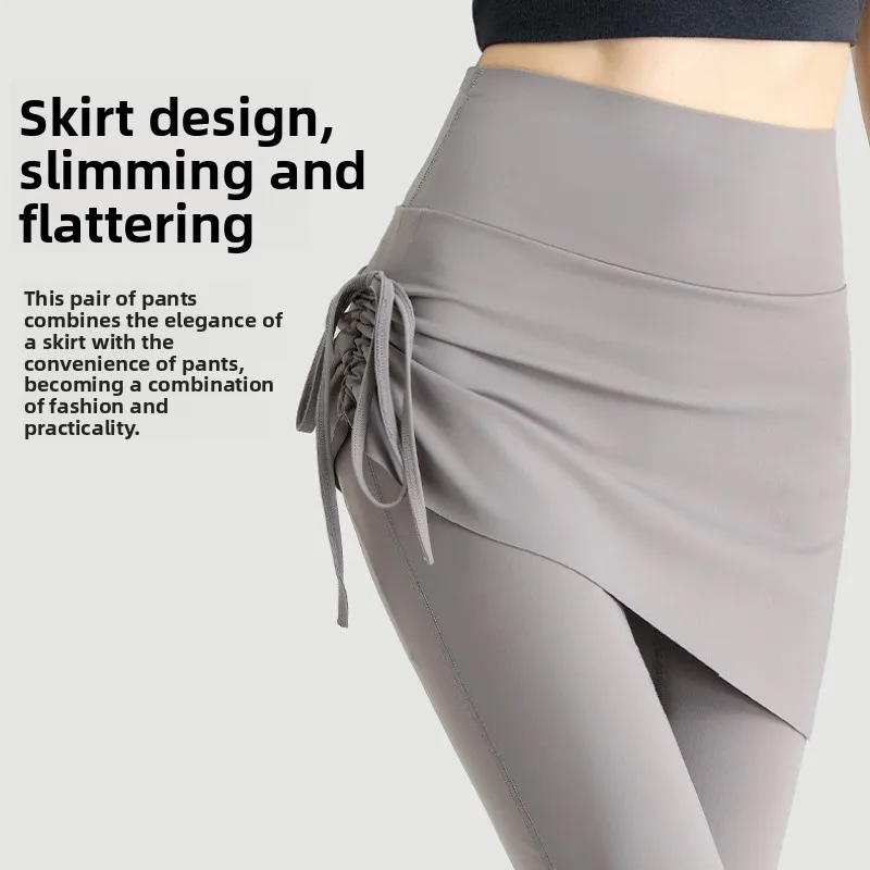 

Fake Two Piece Flare Yoga Pants for Women High Waist Drawstring Skirted Leggings Stretch Workout Tummy Control Slim Fit Pants