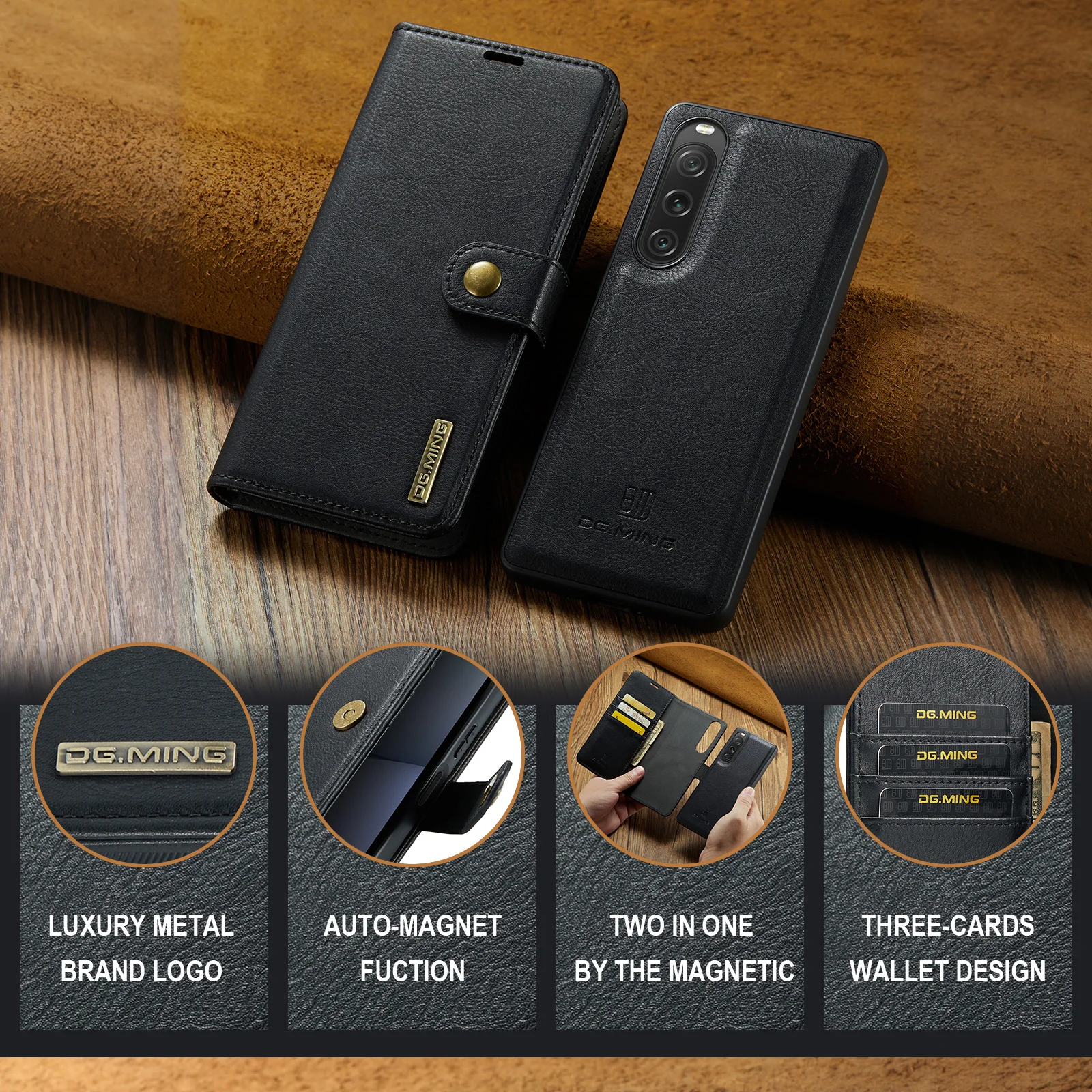 Flip Wallet Magnetic Phone Case For Sony Xperia 1 V 10 V Clip Stand Card Slot 2-in-1 Shockproof Protective Leather Cover