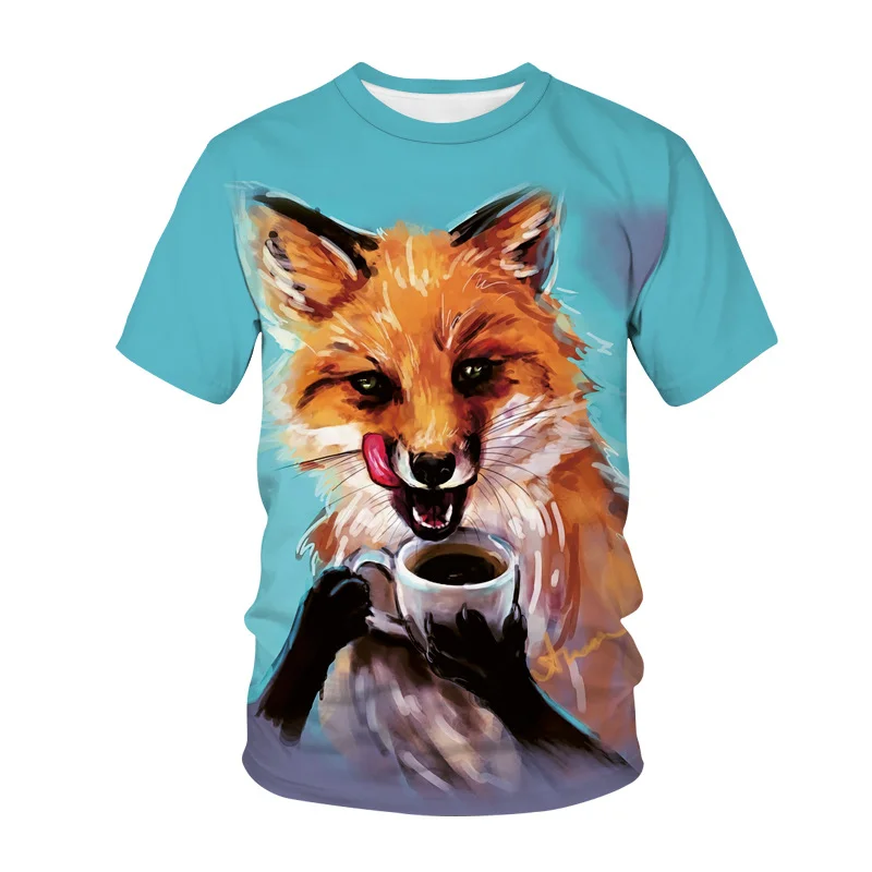 New Tide Summer Fashion Fox Picture T-shirts Casual Print Tees Hip Hop Personality Round Neck Short Sleev Tops