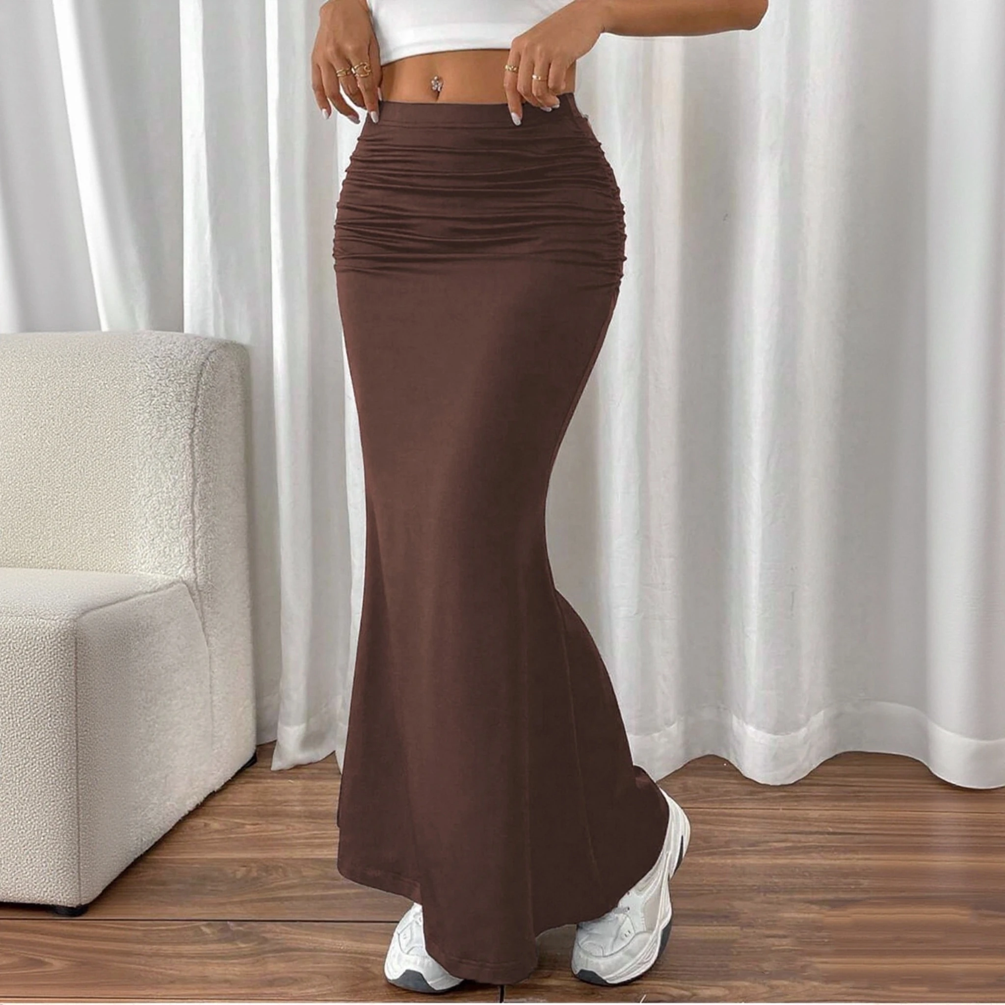 

Women Solid Slim Fishtail Skirt Spring Summer New In Elegant Fashion High Waist Fold Skirts Lady Causal Street Short Dress Sexy