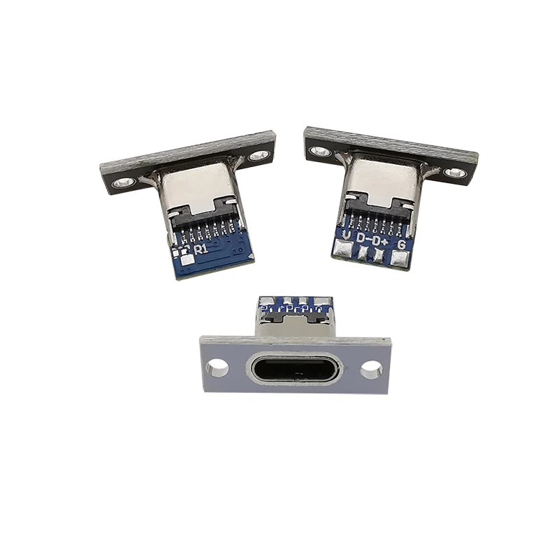 USB Type C Female Socket With Fixing Plate Panel Mount Connector 2/4/6 Pin Type-C Socket Charging Port Soldering Connectors Jack