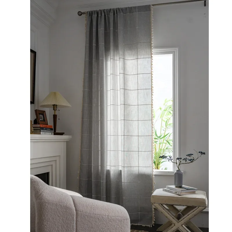 N1084White plaid embroidered farmhouse decorative blackout half curtain valance curtain manufacturer