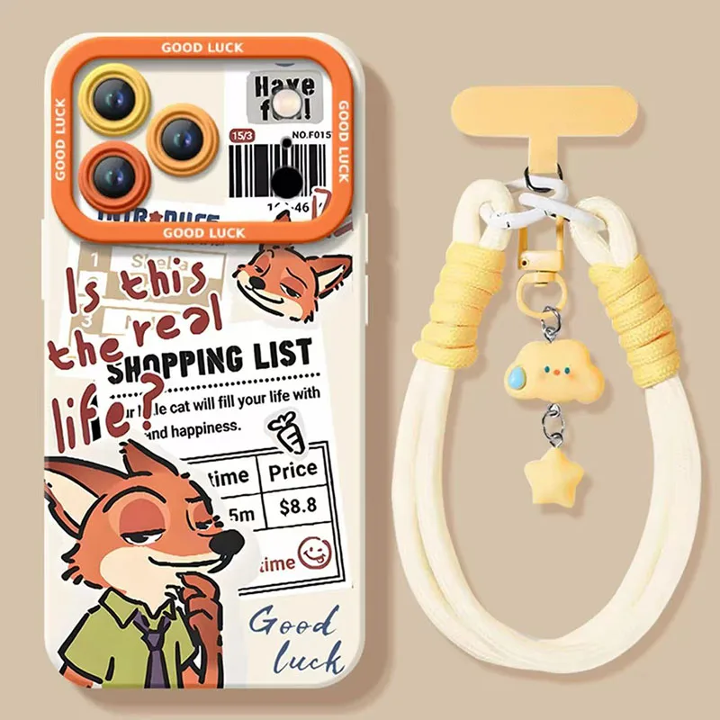 

Suitable for Iphone Zootopia Nick and Judy Phone Case with Cute Wrist Strap Soft Silicone Shockproof Cover Cartoon Graffiti Cute