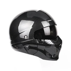 Motorcycle Vintage Helmet Black Combination Helmet Full Helmet Half Helmet Cruising Helmet Motorcross One More Clear Lens Gift
