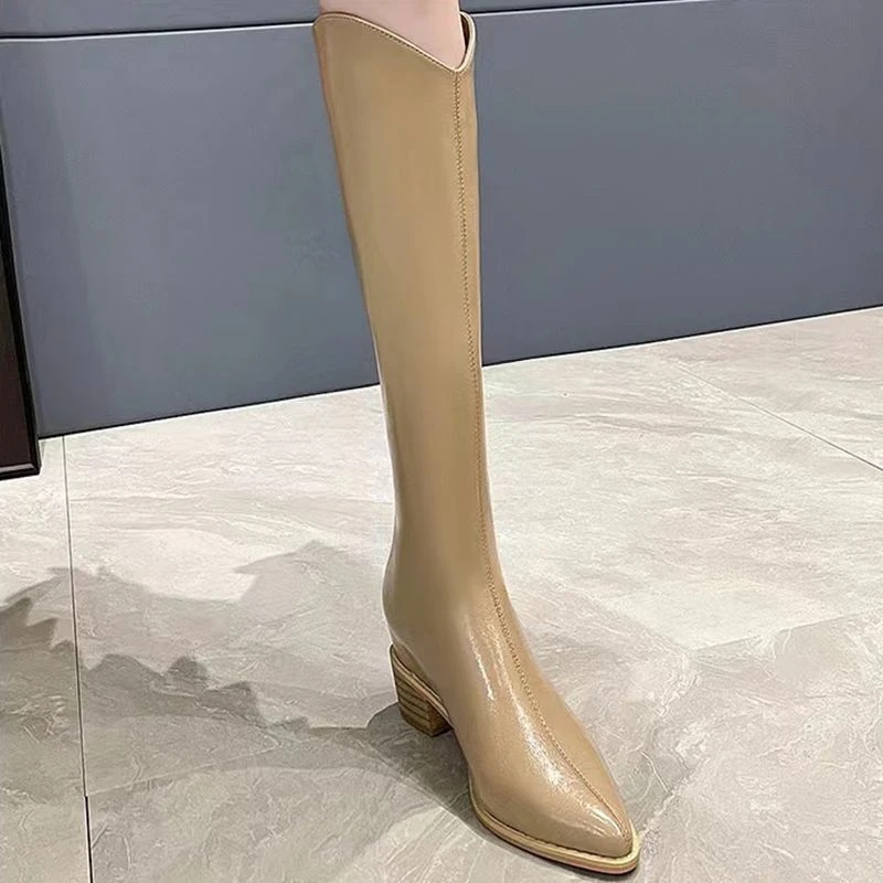 Buty damskie Western Middle Heel Shoes For Women Pointed Toe Footwear Winter Knee High Shaft Punk Long With Stylish Y2k Pu