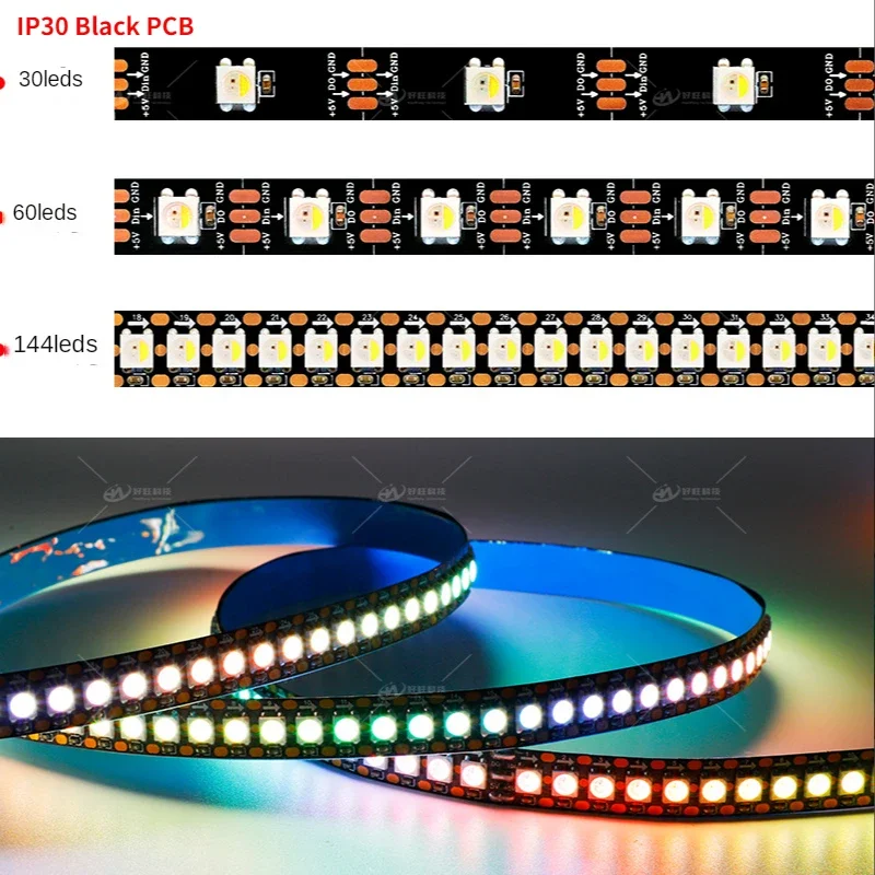 Imagem -03 - Fita Led Endereçável Individual Sk6812 Rgbw Dc5v Ws2812b Semelhante 30 60 144 Leds m Ip30 65 67 em 1