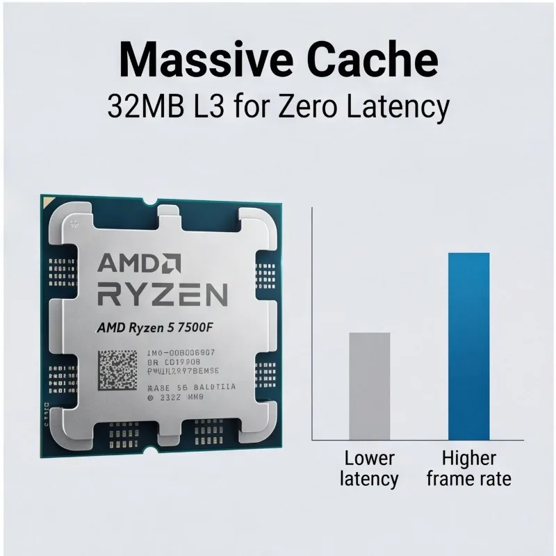 트레이풀드 데스크탑 CPU 라이젠 5 7500F 소켓 AM5 젠4 6코어 12스레드 칩 (iGPU 없음) 썸네일 3
