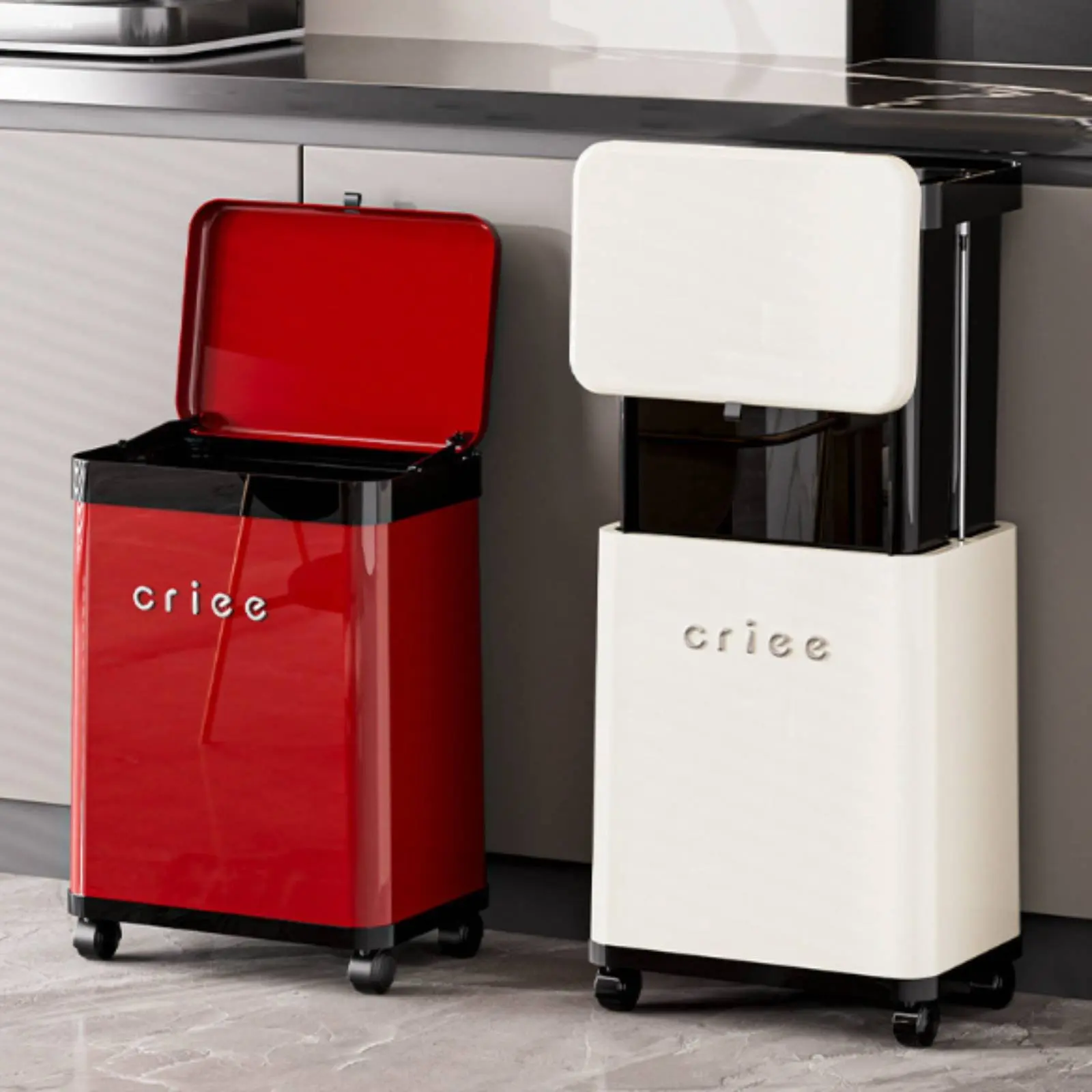 

Wheeled Garbage Bin No Bending Wheeled Kitchen Trash Bin Mobile Waste Basket Lid