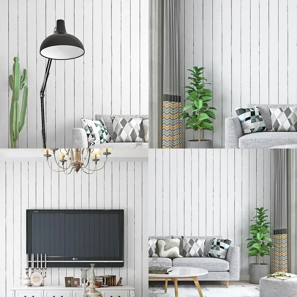 

Белые полосатые нетканые обои в средиземноморском стиле в стиле ретро с древесным зерном для спальни, гостиной, фон, неклейкая настенная бумага