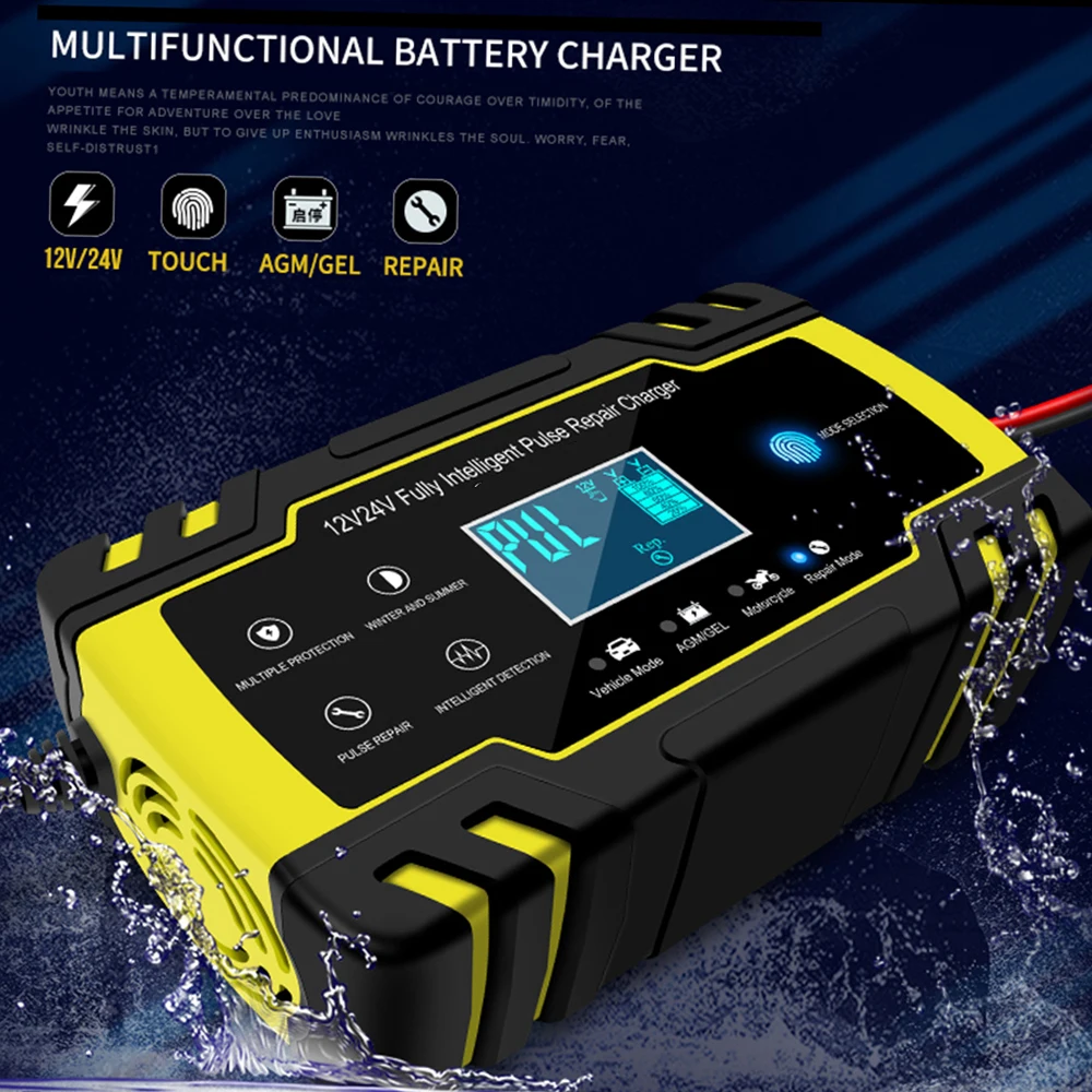 차량용 배터리 충전기, 완전 자동 고속 충전 펄스 수리, 지능형 디지털 디스플레이, 납산 충전 충전기, 12 V, 24V, 4 8A