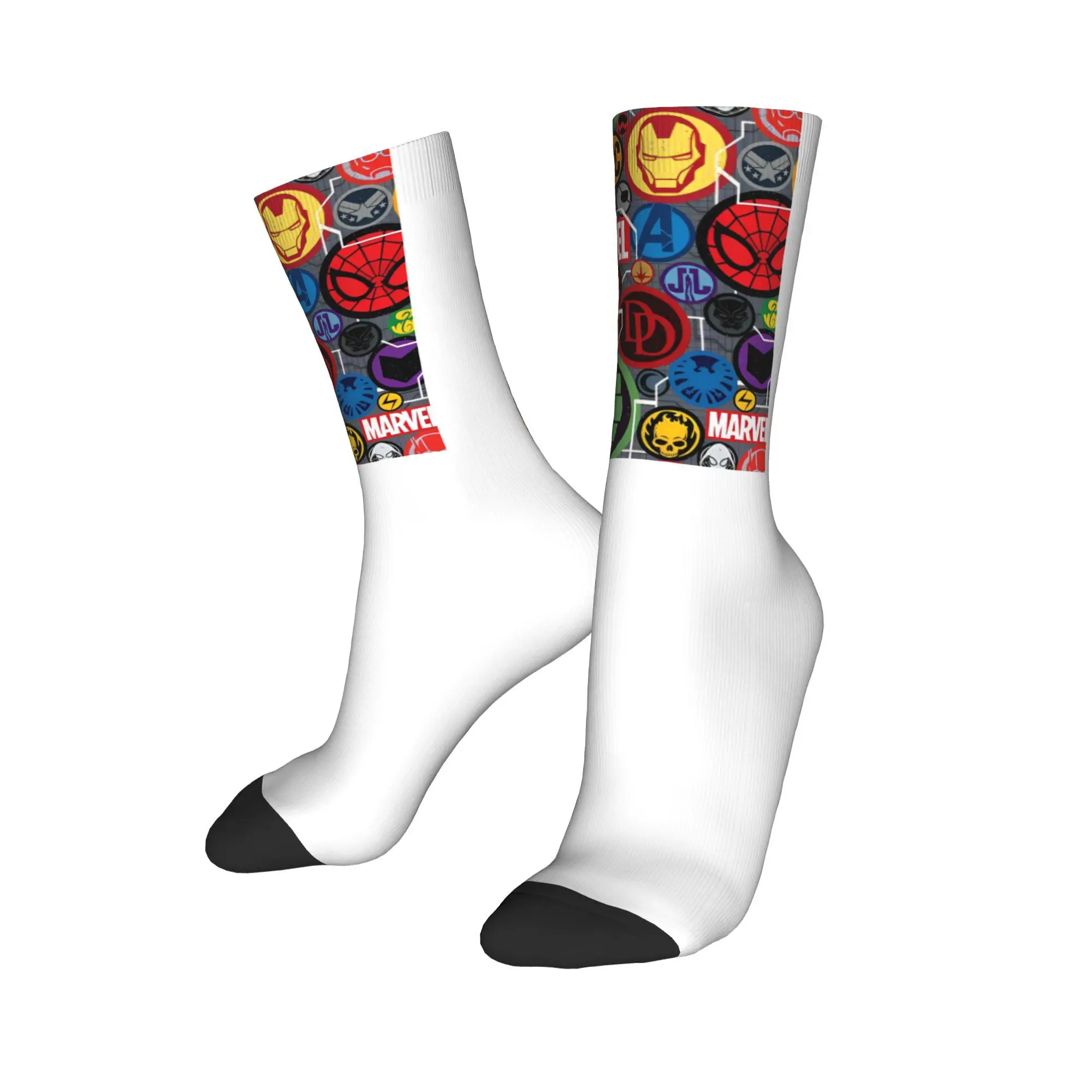 Cool The Avengers Superhero Sports Socks Cartoon Spider-Man Iron Man Polyester Crew Socks for Women Men Breathable