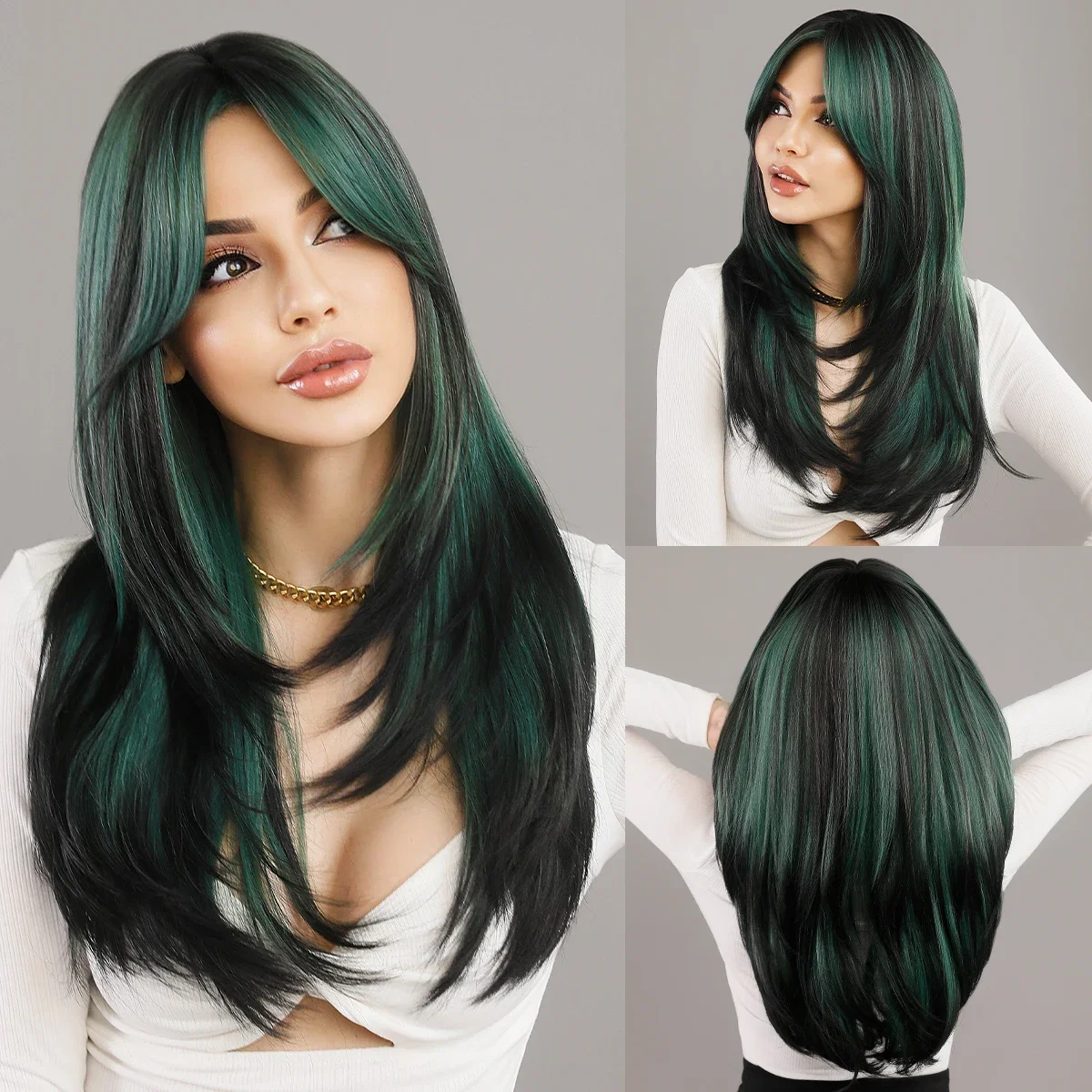 

Fluffy Lavender Synthetic Green for Women Daily Cosplay New Trend Middle Part Wavy Green Heat Resistant Fiber Wigs