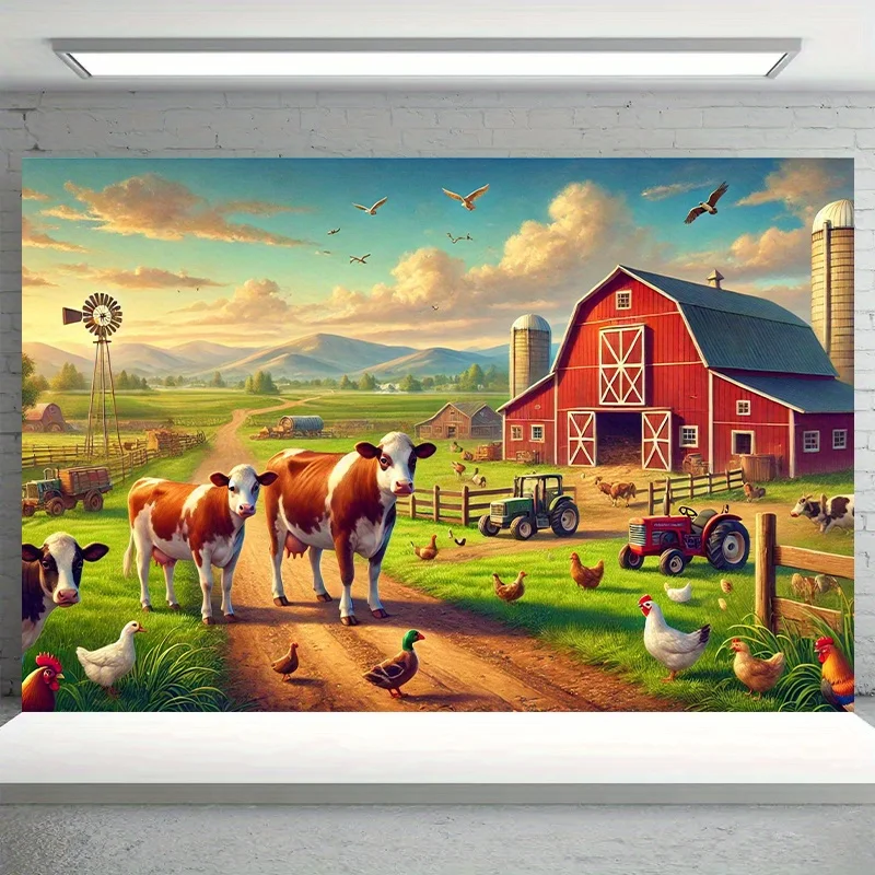Multifunktionaler Polyester-Hintergrundstoff für Bauernhoflandschaft – ideal für Wanddekoration, Heimdekoration und Partydekoration