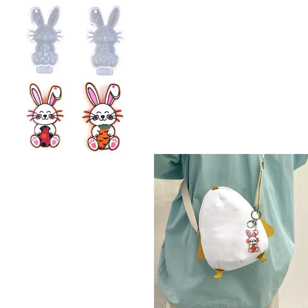 Adorable Easter Rabbit Keyring Resin Mold Easter Rabbit Keychain Silicone Mold Trendy Pendant Resin Moulds