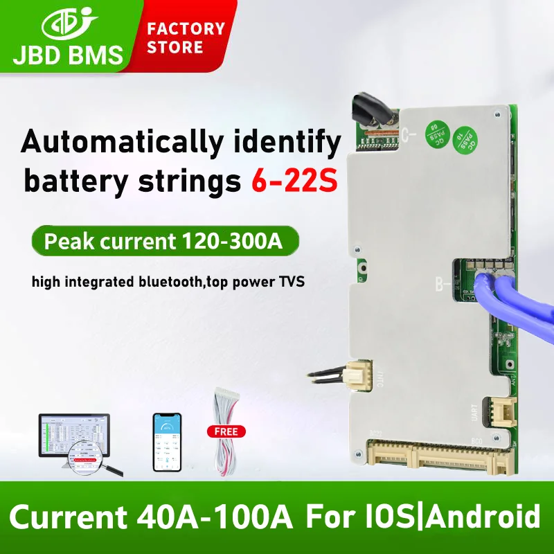 

JBD BMS 6S-22S Li-Ion LiFePo4 8S 24V 10S 36V 13S 48V 16S Smart Bms Встроенная BT балансировочная Защитная плата 40A 50A 60A 80A 100A
