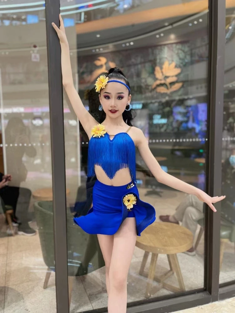 

Женская одежда для латинских тренировок по индивидуальному заказу для взрослых и девочек, тренировочные майки, танцевальные костюмы, юбка с бахромой, платье faldas