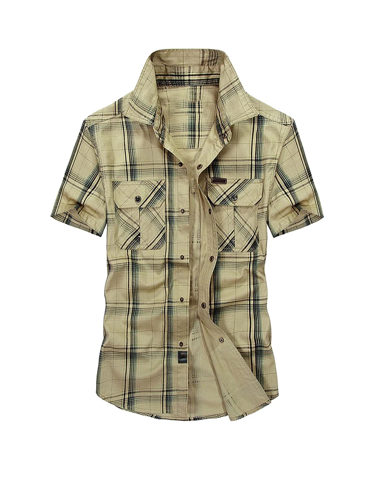 

Summer Men's Short Sleeve Plaid Shirt Pure Cotton American Casual Thin Shirt Large Size Loose Fit Shirt Fashion Urban Style