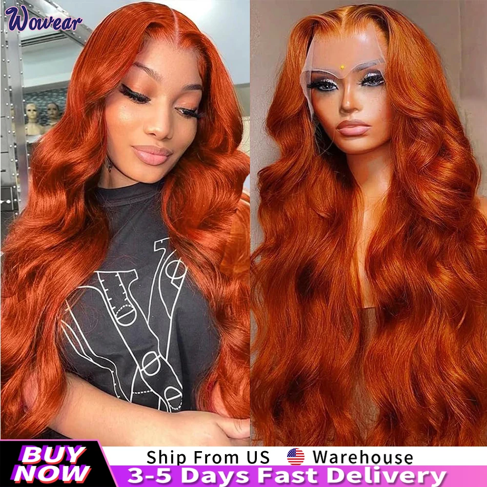 200 Density Body Wave Lace Front Wig Orange Ginger Color Lace Front Wig Human Hair 13X4 13x6 Colored Human Hair Wigs For Women