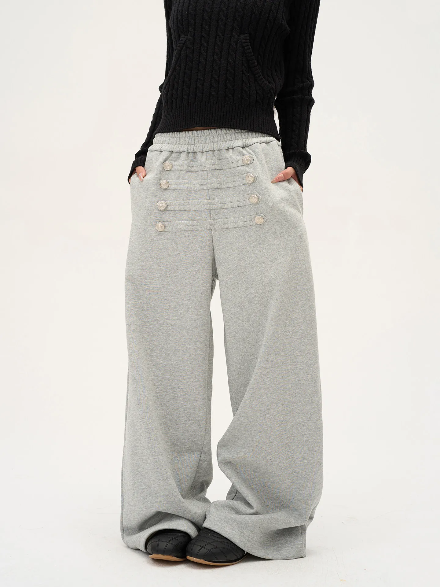 2026 Vintage Weite Damen-Herbst-Winter-Jogginghose mit Einzigartigem Design, Drapierte Bodenlange Hose, Lässige Vielseitige Sportliche Hose – Detail 3