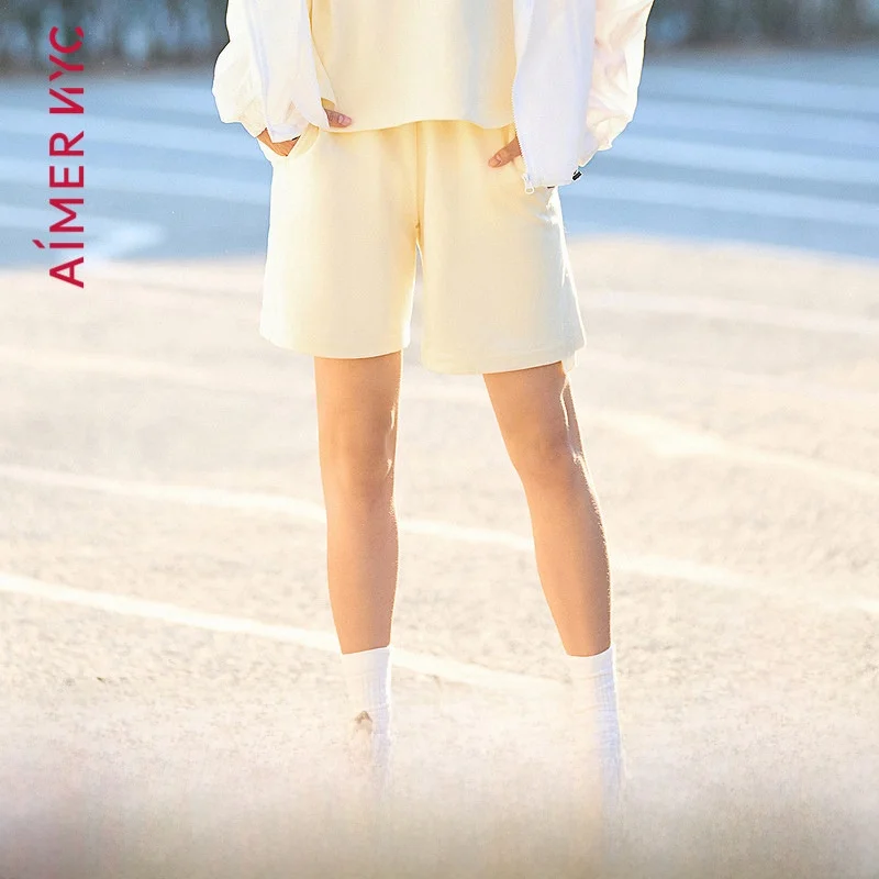 aimixing-nyc-レディース-カジュアル-コットン-サマーショーツ-horizon-an82079-ミッドウエスト-ゴムウエスト-快適で通気性のあるショートパンツ