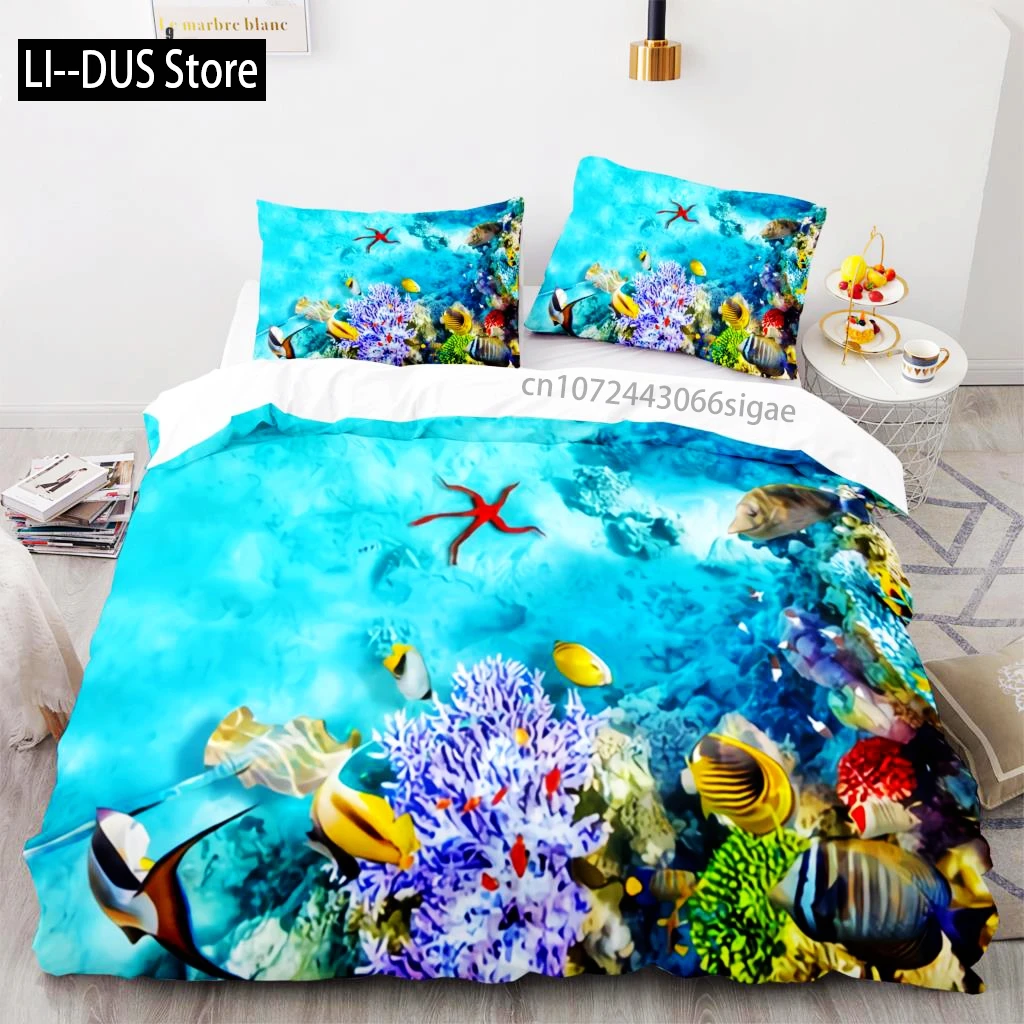 

Fish Bedding Set Single Twin Full Queen King Size Marine life Bed Set Aldult Kid Bedroom Duvetcover Sets 3D Anime Kawaii 013