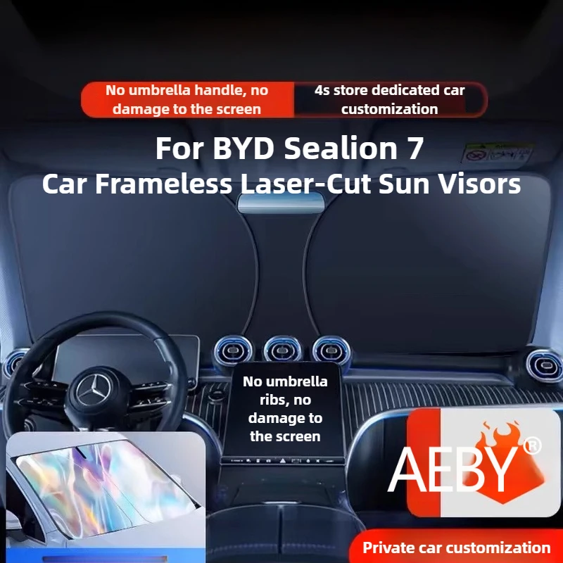 

AEBY For BYD Sealion 7 2024 Custom Fit Frameless Sun Shade Windshield Sunshield Auto Sun Protection Heat Reflection UV Block