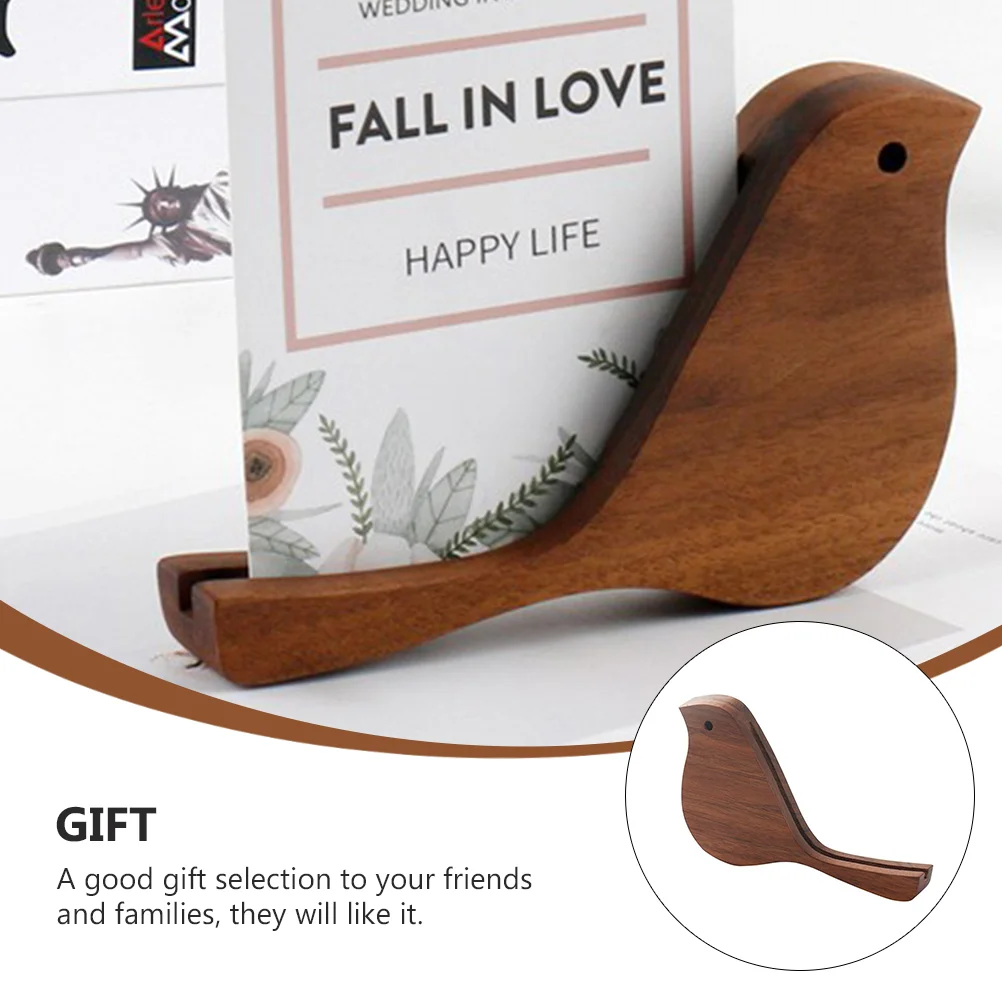 Bird Calendar Holder Desk Display Stand Wooden Message Decorate Postcard Base Crafts Walnut Meeting Room Decoration