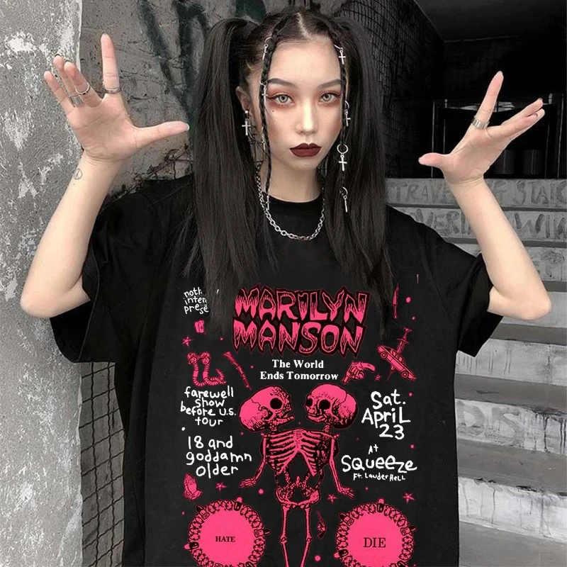 

Women's Cotton T-Shirt Street Hip Hop Clothing Goth Top Oversized T-Shirt Women's Harajuku Aesthetic T-Shirt Punk Grunge Tshirt