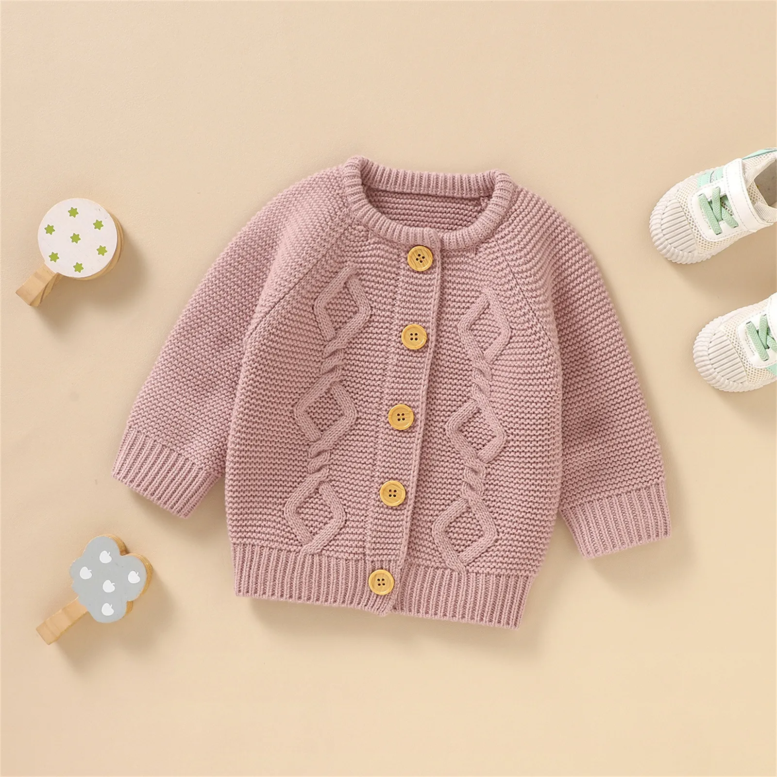 

Winter Baby Girls Knitwear Cardigan Clothes Kids Solid Color Sweaters Thicken Warm Children Pullover Boys Long Sleeve Outerwear