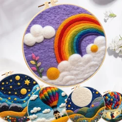 GATYZTORY Rainbow Needle Felt Embroidery Felt Painting Kit For Beginners Landscape Wool Needle Felt Set Used for Home Decor