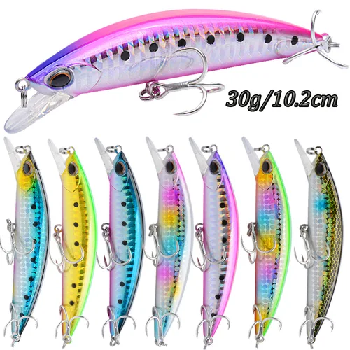 3 uds recién llegados Señuelos de pesca MINNOW, con configuración, pececillo que se hunde, 30G/10,2 CM, piel láser, imprescindible para pescadores