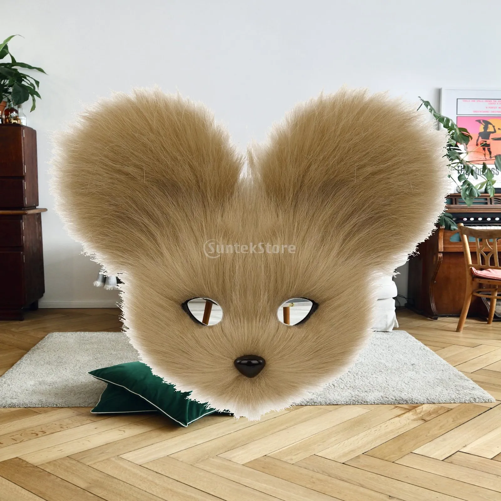 Half-Face Animal Mask Realistic Half-Face Mask with Ears Costume Accessory Skin-Friendly Non for Halloween Parties