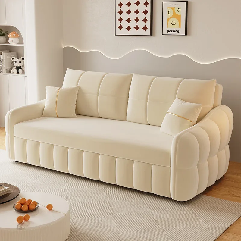 New skin-friendly cat claw velvet sofa bed small multifunctional living room folding dual-use storage online celebrity cream sof