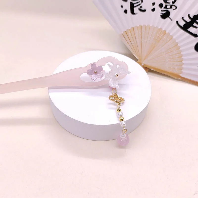 Заколка для волос из ацетата с цветочной кисточкой, женская заколка для волос в древнем стиле, заколка для волос, головной убор Hanfu и аксессуар для волос