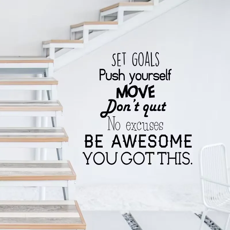Set Goals Push Yourself Move Wall Sticker Inspirational Wall Decal Quote Removable Vinyl Wall Art Murals Poster