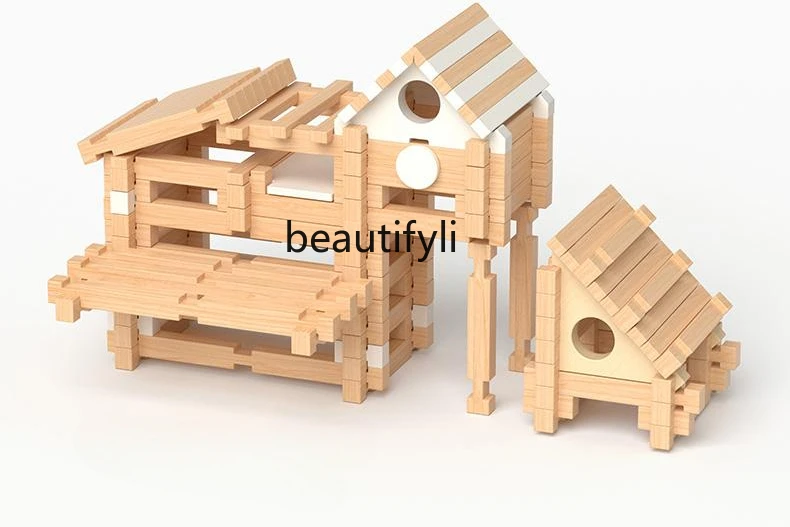 

Tenon and mortise building block original puzzle small architect building block house building game wooden toy